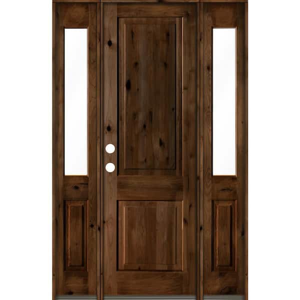 Krosswood Doors 60 in. x 96 in. Rustic Knotty Alder Sq Provincial Stained Wood Right Hand Single Prehung Front Door