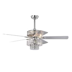 52 in. 3 Speeds Plywood Blades Smart Indoor Chrome Crystal Ceiling Fan with Remote Included and Timer and Downrods