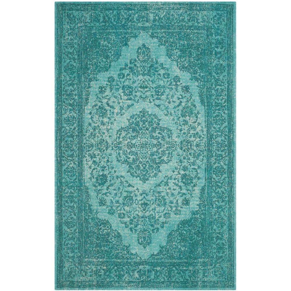 Aqua Rectangular Flat Woven Cotton Viscose Area Rug
