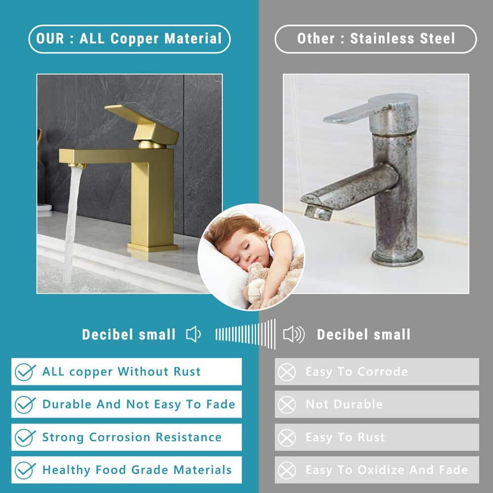 Brushed Gold Single Handle Brass Bathroom Faucet