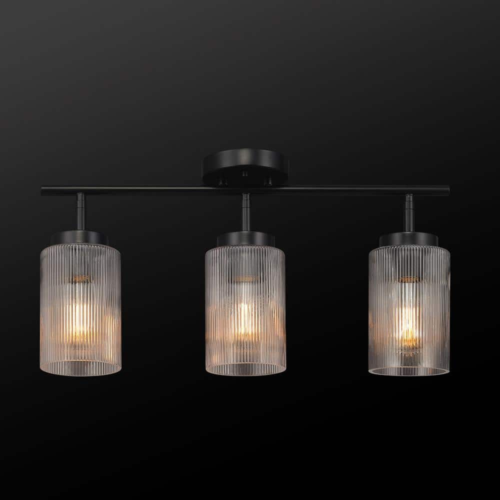 Matte Black 22" Track Lighting Kit with Ribbed Glass Shades