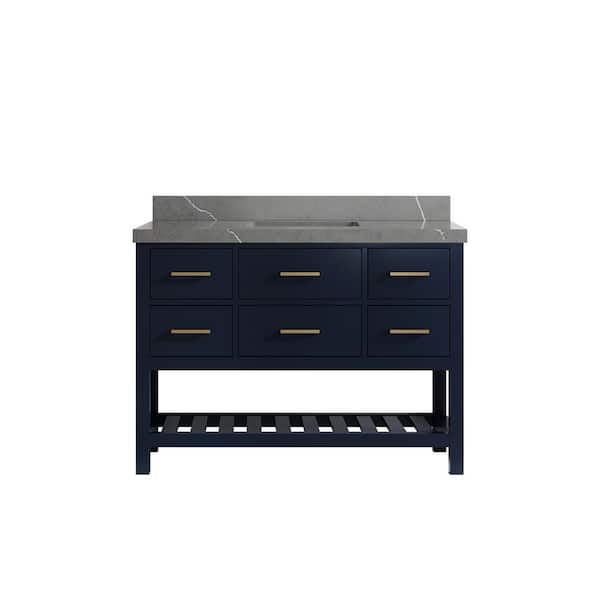 Willow Collections Parker 48 in. W x 22 in. D x 36 in. H Bath Vanity in Navy Blue with 2 in. Piatra Quartz Top
