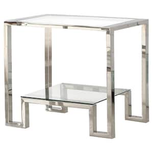 Leo 24 in. Silver Glass with Stainless Steel Square Coffee Table