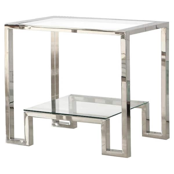 Best Master Furniture Leo 24 in. Silver Glass with Stainless Steel Square Coffee Table
