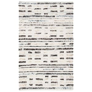 Manhattan Ivory/Dark Brown 5 ft. x 8 ft. Striped Solid Color Area Rug