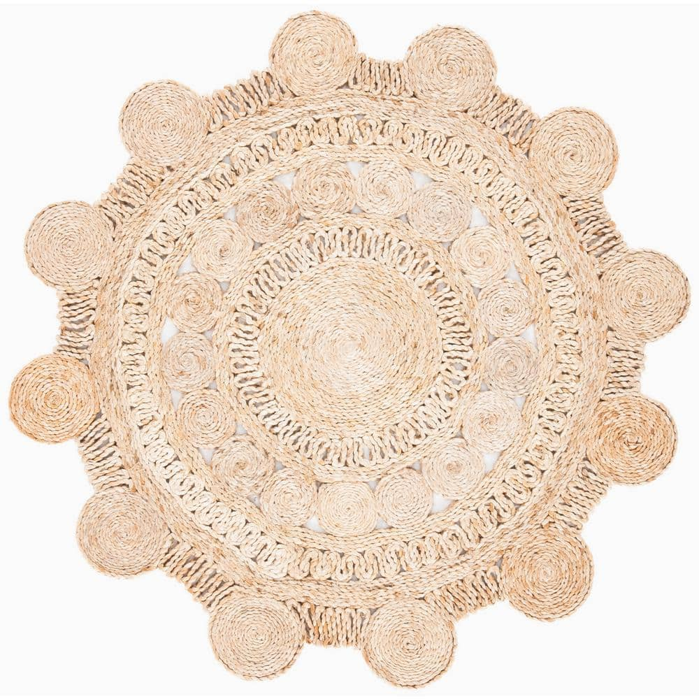 SAFAVIEH Natural Fiber Beige 4 ft. x 4 ft. Woven Floral Round Area Rug ...