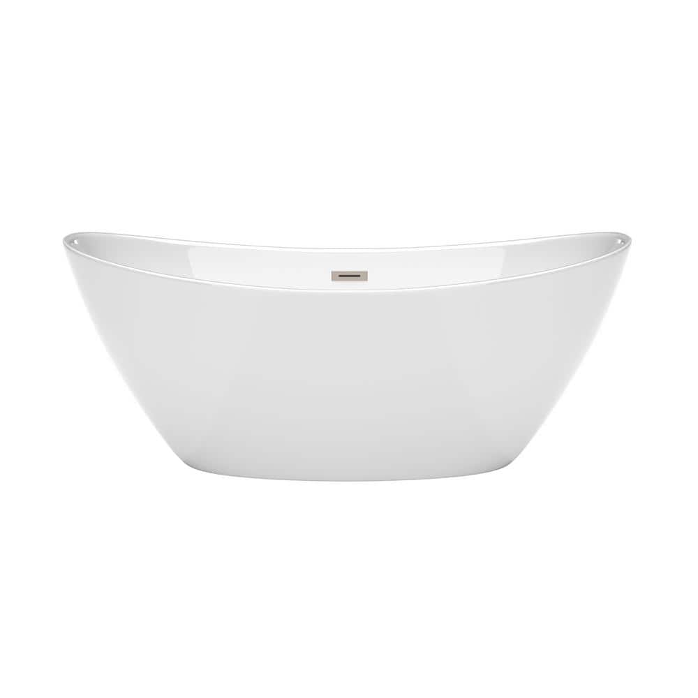 Dorrit 66" White Acrylic Freestanding Soaking Bathtub with Brushed Nickel Trim