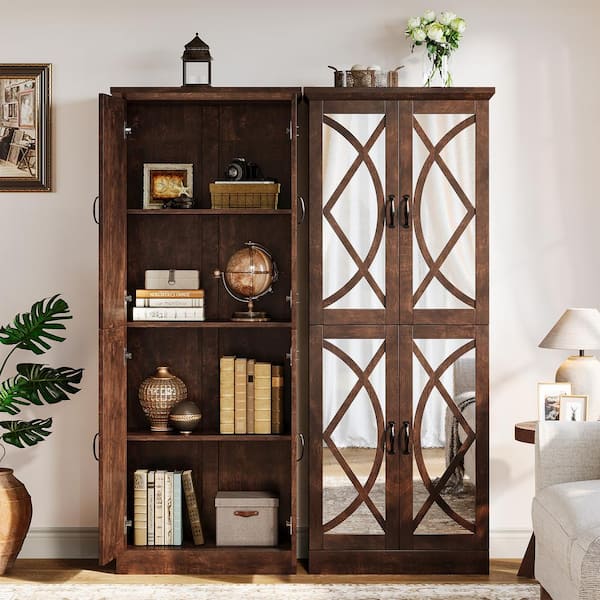 BYBLIGHT Eulas 68.1 in. Tall Brown Engineered Wood 8-Shelf Standard Bookcase with Interior Shelves