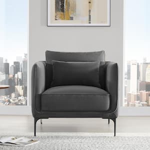 Petra Mid Century Dark Gray Velvet Accent Chair with Matte Legs Arm Chair for Living Room Bedroom