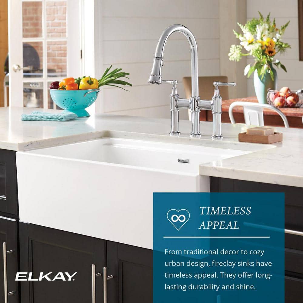 Elkay 33" White Fireclay Single Bowl Farmhouse Sink Kit