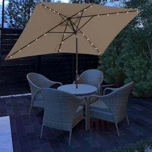 10 ft. x 6.5 ft. Rectangular Market Solar LED Light Patio Umbrella in Sand