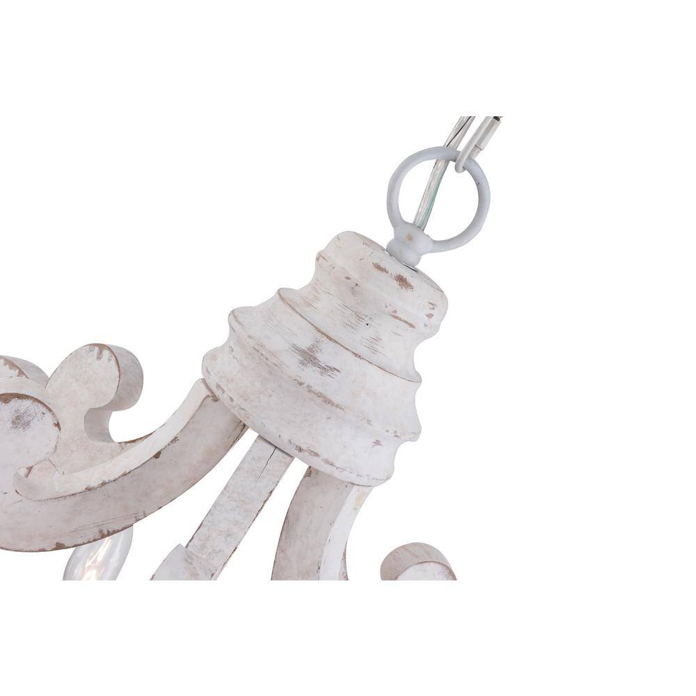 Olivia Distressed White Wood 6-Light Adjustable Candle Chandelier