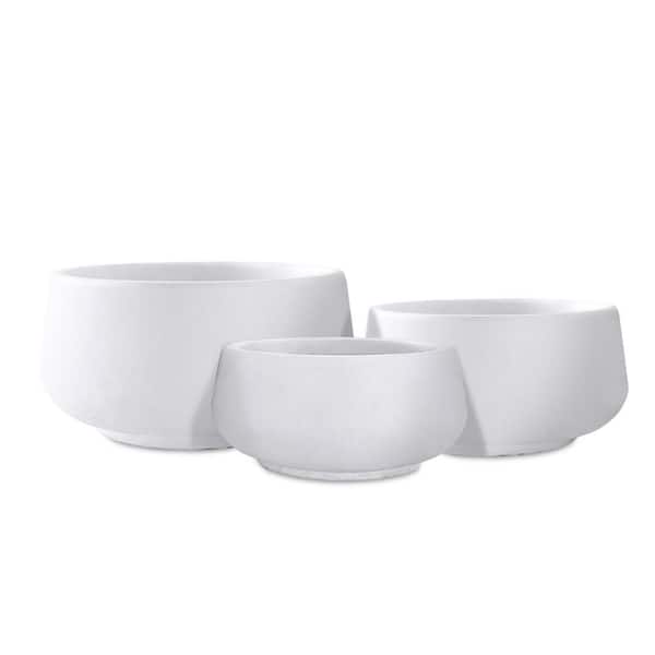 KANTE 21.6", 16.9" and 12.5"W Round Pure White Finish Concrete Elegant Planters, Set of 3 Outdoor Indoor w/ Drainage Hole