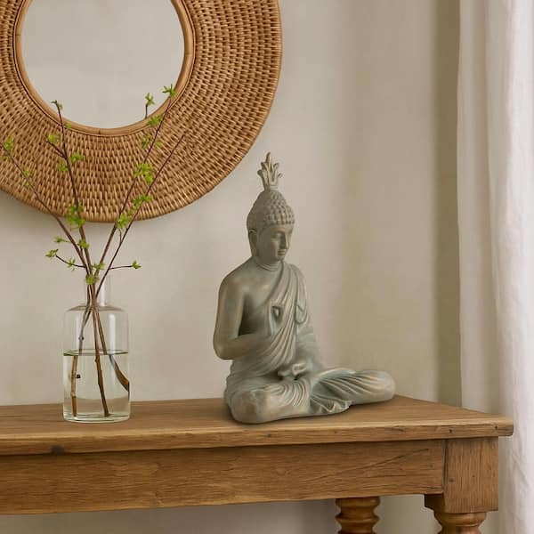 Washed Gray 18.5 in. x 24.13 in. Paper Composite and Resin Indoor Sculpture of Meditating Buddha