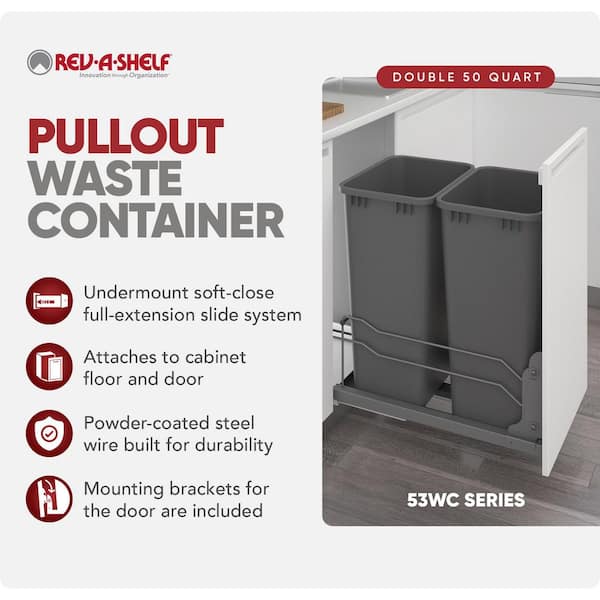 Gray Double Pull Out Trash Can 50 qt. with Soft-Close