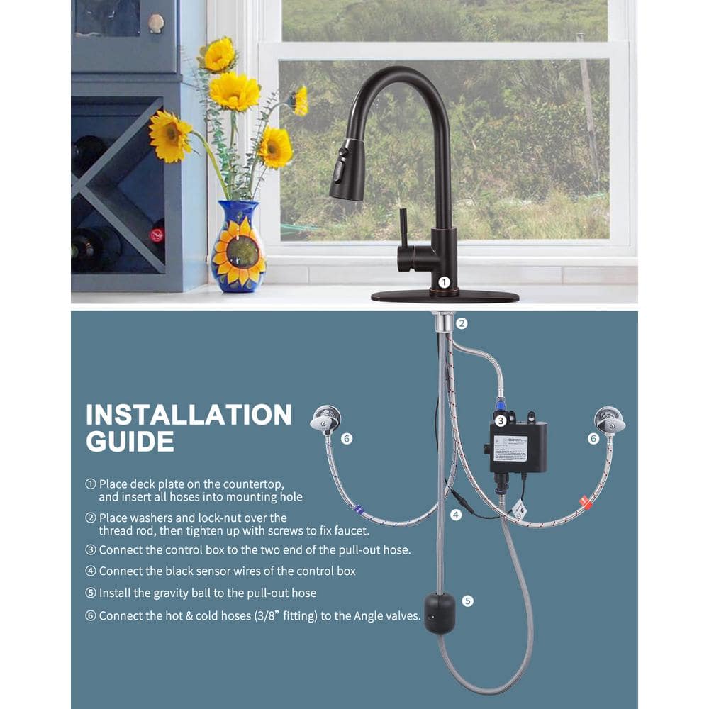 Oil Rubbed Bronze Touchless Pull-Down Kitchen Faucet with Spray