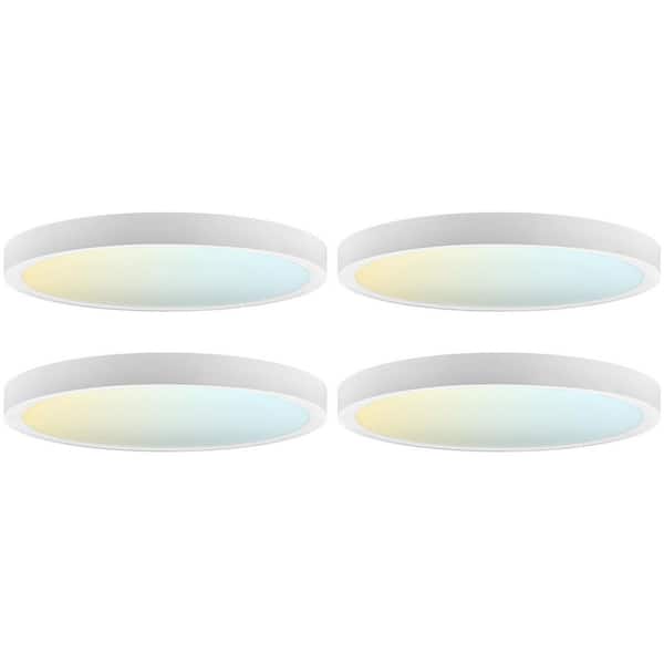 7 in. 1 Light Integrated LED Flush Mount Ceiling Light, 5CCT, Round Slim, 1150LM, 110°, 14W, Dimmable UL Listed 4 Pack