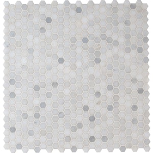 Greecian White Hexagon 12 in. x 12 in. Polished Marble Floor and Wall Tile (0.95 sq. ft./Each)