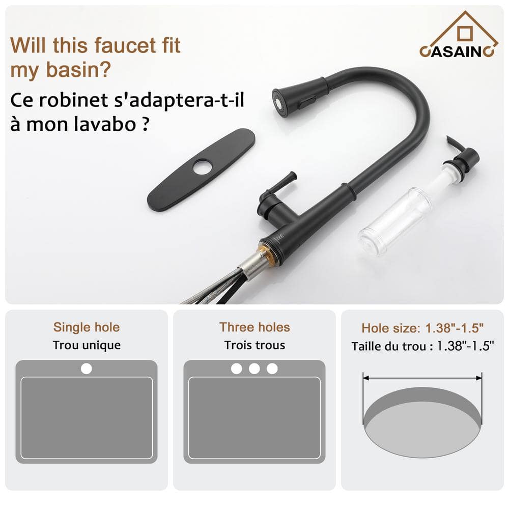 Matte Black Stainless Steel Pull-Down Kitchen Faucet with LED Light