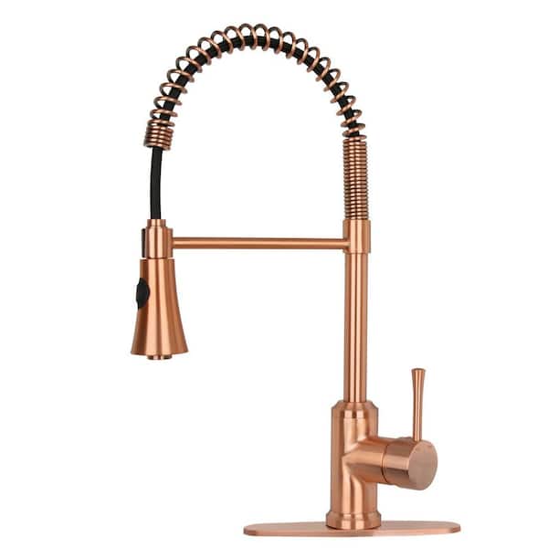 4 in. Centerset Single-Handle Pre-Rinse Spring Pull Down Sprayer Kitchen Faucet in Copper Brass
