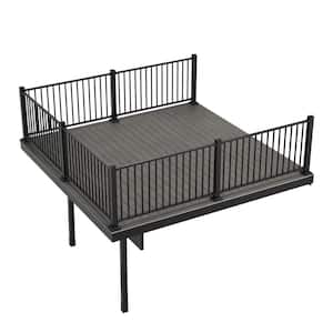 Apex Attached 12 ft. x 12 ft. Alaskan Driftwood PVC Deck Kit with Steel Framing and Aluminum Railing