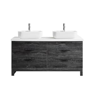 Spencer 59.2 in. W x 19.7 in. D x 31.1 in. H Vanity No Side Cabinet in Grey with White Composite Stone Top with Basin