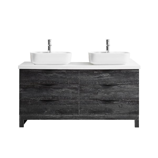 ROSWELL Spencer 59.2 in. W x 19.7 in. D x 31.1 in. H Vanity No Side Cabinet in Grey with White Composite Stone Top with Basin