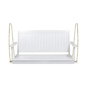 47.75 in. 2-Person White Wood Outdoor Patio Porch Swing for Garden, Backyard, Balcony and Poolside