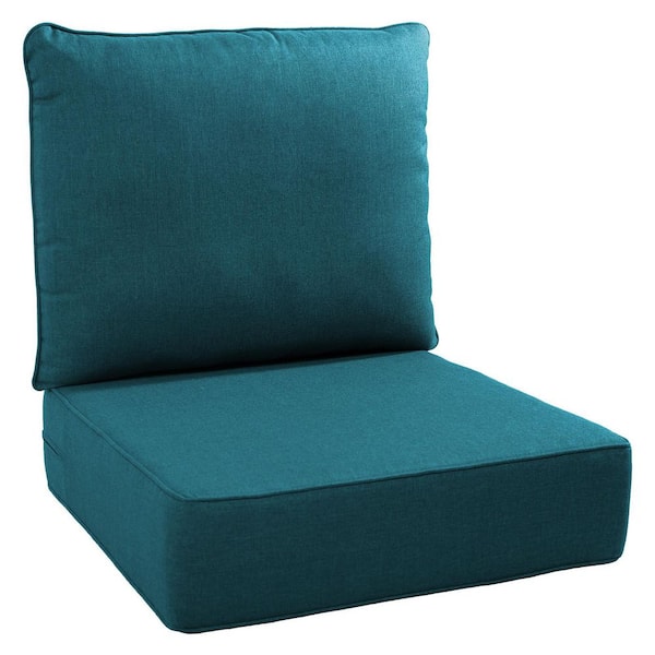22 in. W x 24 in. D x 6 in. Thick Square 2-Piece Deep Seating Outdoor Lounge Chair Peacock Blue Cushion