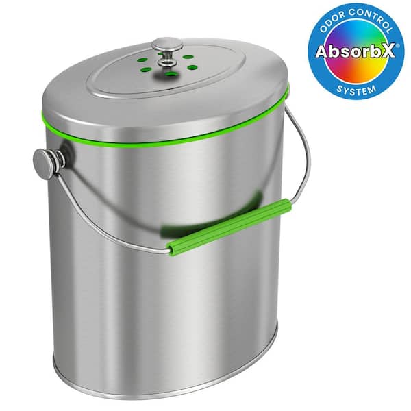 1.6 Gal. / 6 Liter Stainless Steel Indoor Compost Bin Household Metal Trash Can with Odor Filter