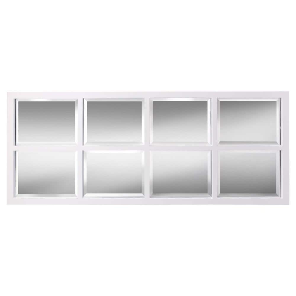 White Rectangular Windowpane Framed Wall Mirror, 17" x 42"