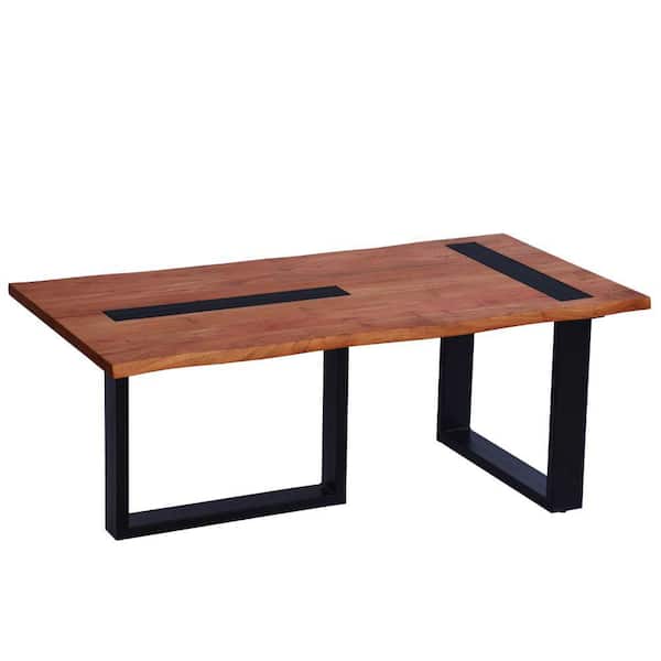 THE URBAN PORT Fiona 24 in. Natural Brown and Black Rectangle Acacia Wood Coffee Table with Metal Frame