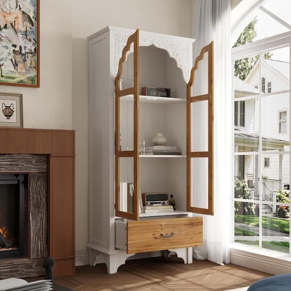 置物 cool FUFU&GAGA White 31.5 in. Display Cabinet with China Cabinet