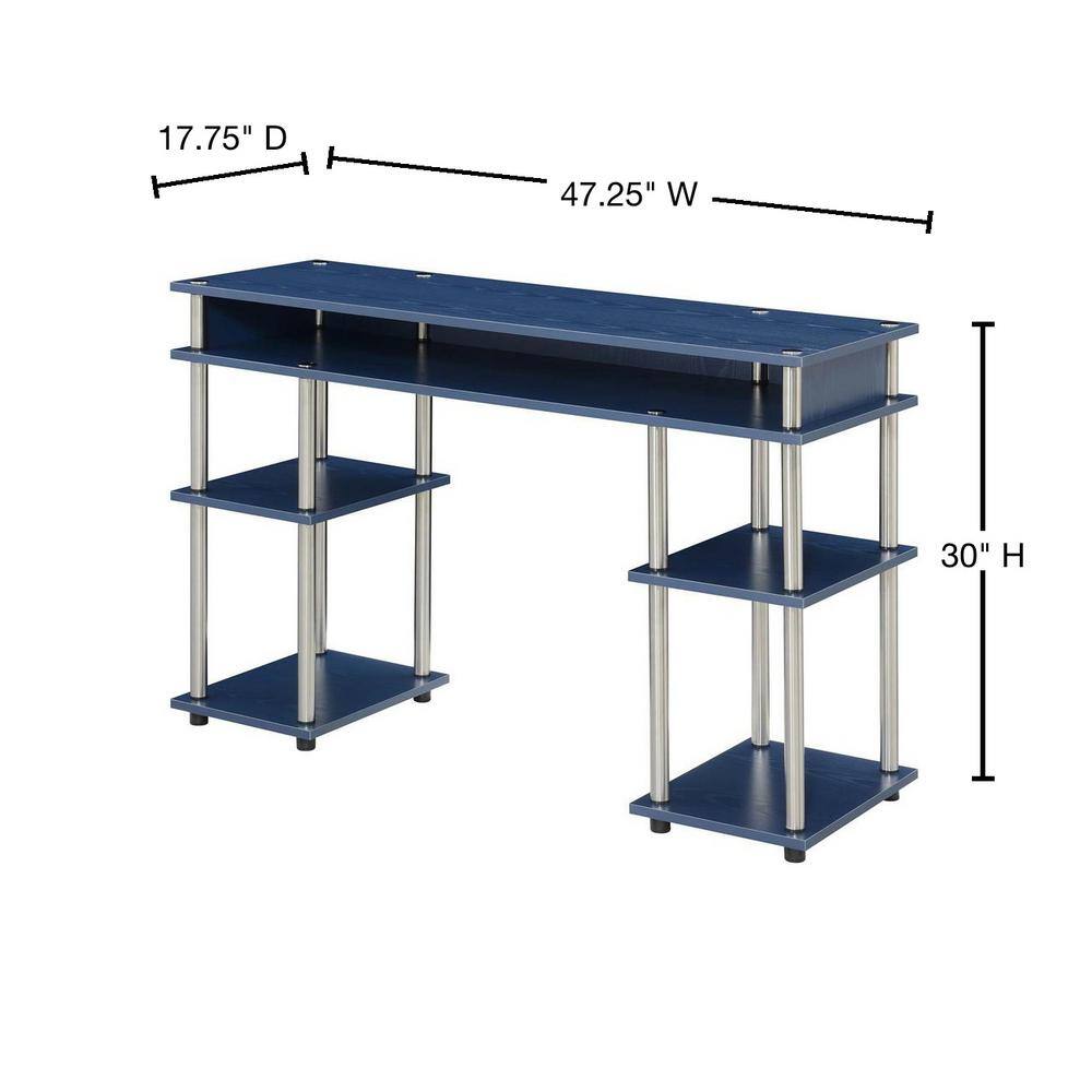 Cobalt Blue No-Tools Desk with Stainless Steel Legs and Storage