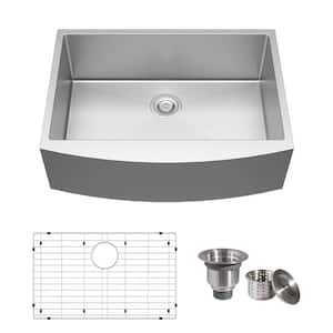 30 in. Farmhouse/Apron-Front Single Bowl 16-Gauge Silver Stainless Steel Kitchen Sink with Bottom Grids