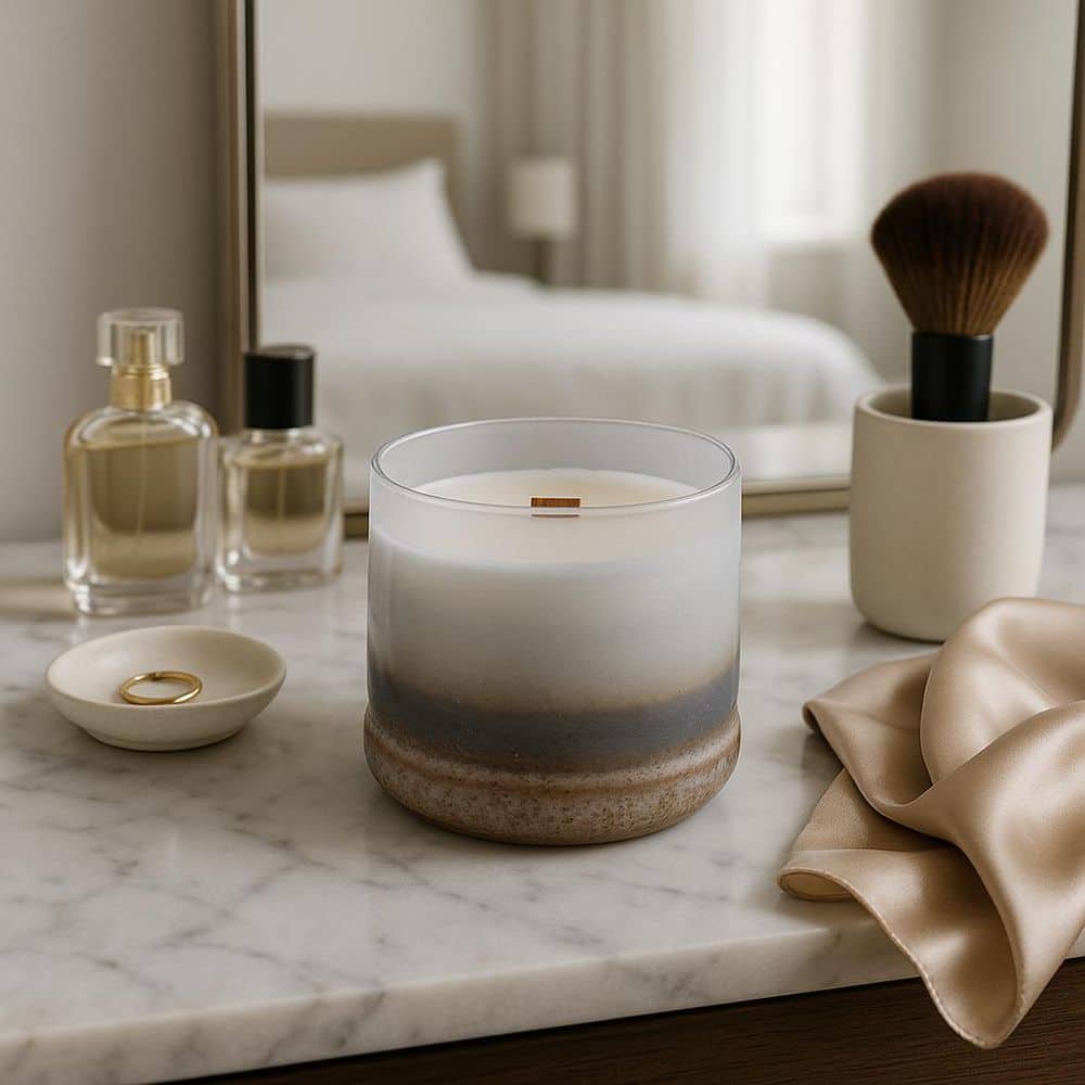 3.5 in. Clear Glass Frosted Lakeside Rain Candle 12 oz.