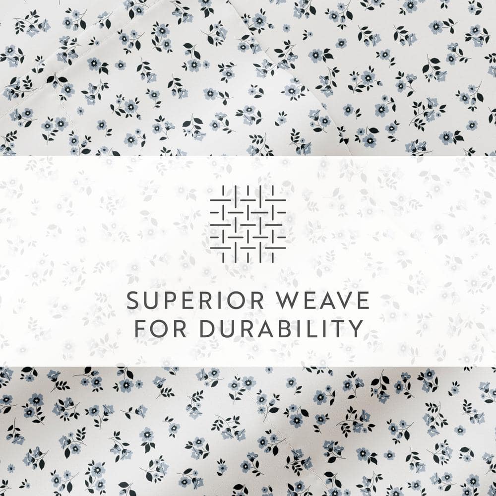 Blue Floral Microfiber Full Sheet Set with 1200 Thread Count