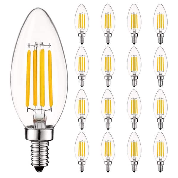 LUXRITE 60-Watt Equivalent 5-Watt E12 Base Chandelier LED Light Bulb 3500K Natural White Dimmable (16-Pack)