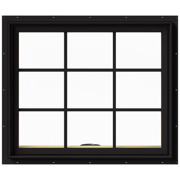 JELD-WEN 36 in. x 30 in. W-2500 Series Black Painted Clad Wood Awning Window w/ Natural Interior and Screen