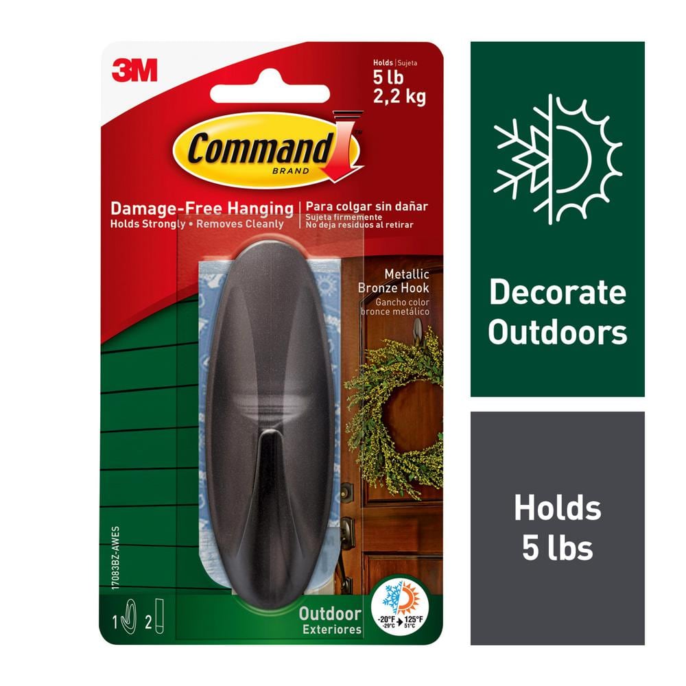 Command 5 lb. Large Metallic Bronze Outdoor Designer Hook (1 Hook, 2 Water  Resistant Strips) 17083BZ-AWES - The Home Depot