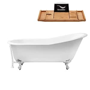 67 in. Cast Iron Clawfoot Non-Whirlpool Bathtub in Glossy White with Glossy White Drain and Polished Chrome Clawfeet