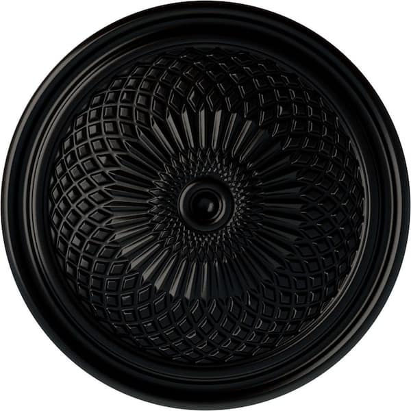 Ekena Millwork 22" x 1-3/4" Trinity Urethane Ceiling Medallion (Fits Canopies upto 3"), Hand-Painted Jet Black