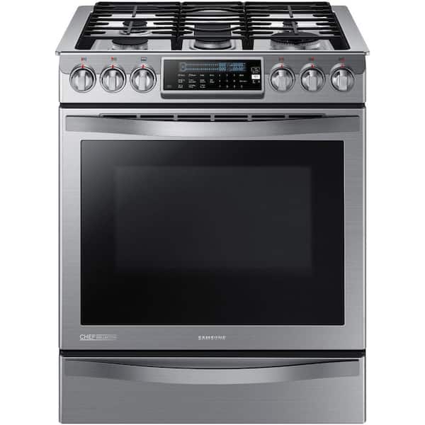Samsung Chef Collection 30 in. 5.8 cu. ft. Slide-In Gas Range with Self-Cleaning Convection Oven in Stainless Steel