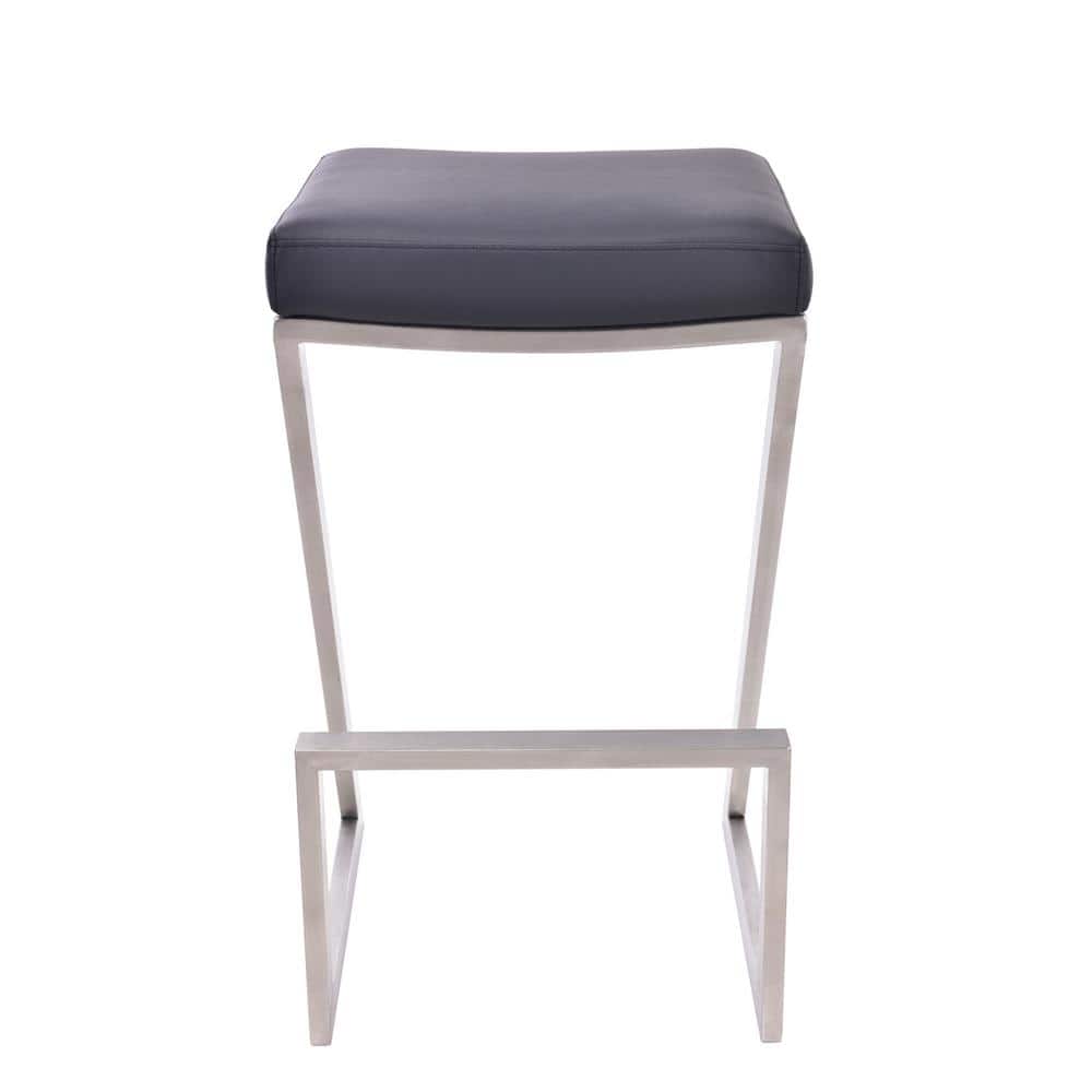 Black Leather and Metal Backless Counter Stool, 26 Inch