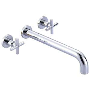 2-Handle Wall-Mount Roman Tub Faucet with Long Spout Reach Solid Brass Valve in Polished Chrome