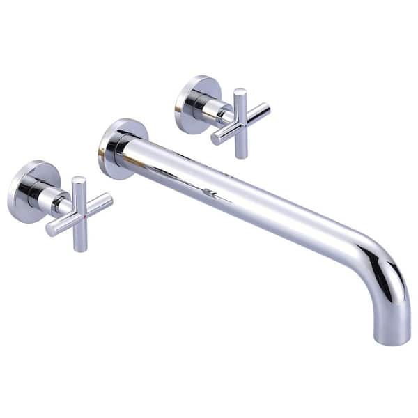 IVIGA 2-Handle Wall-Mount Roman Tub Faucet with Long Spout Reach Solid Brass Valve in Polished Chrome