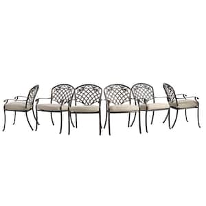 Copper-Colored Backrest Cast Aluminum Diagonal-Mesh Vines Outdoor Dining Chairs with Beige Cushions (Set of 6)