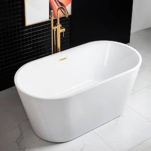 Vicino 59 in. Acrylic Flatbottom Double Ended Bathtub with Brushed Gold Overflow and Drain Included in White