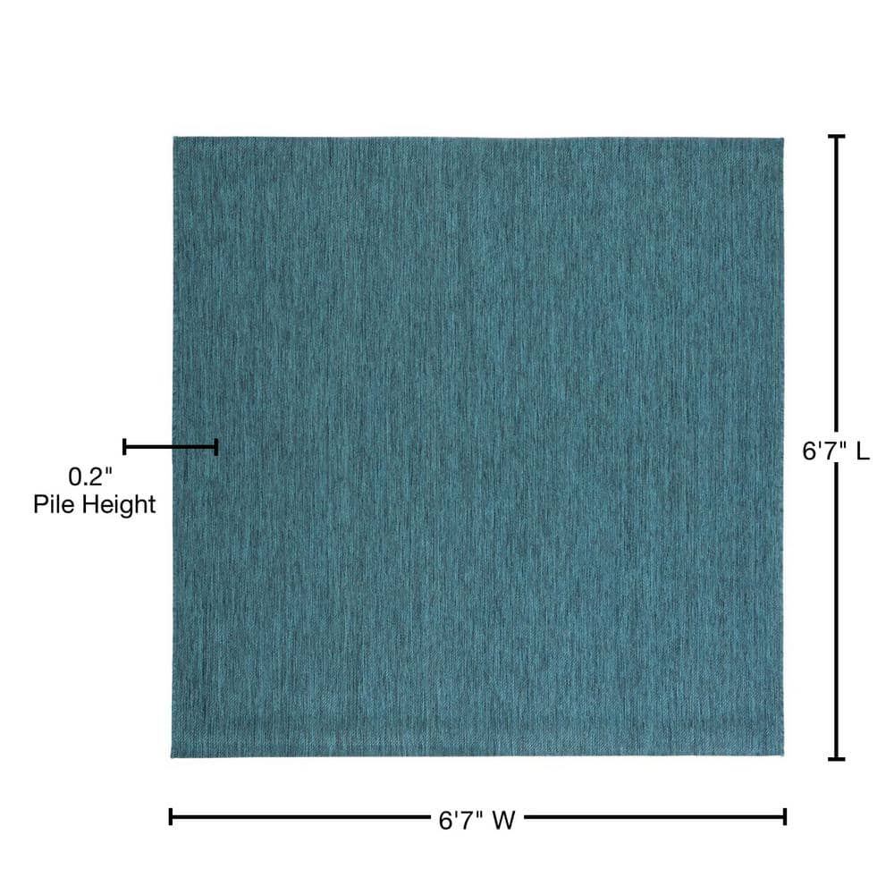 Turquoise Square Synthetic Indoor/Outdoor Area Rug, 6'-7" x 6'-7"