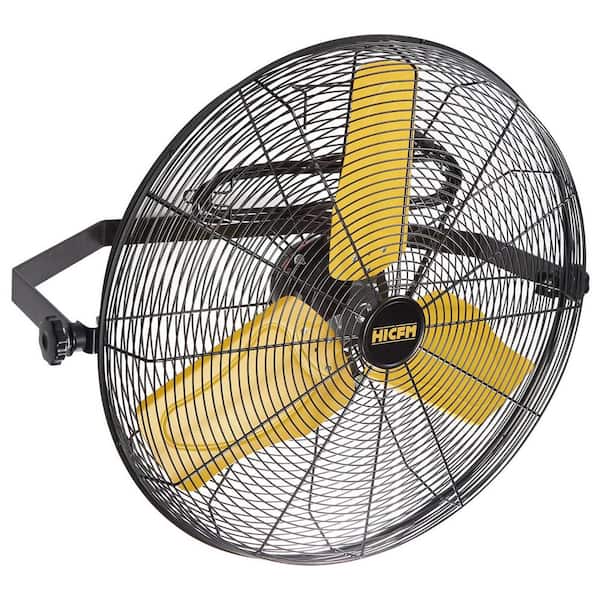 HiCFM 24 in. 9100 CFM Yellow Industrial Mounted Wall Fan, TEAO Motor, 180° Tilt, 9 ft. Cord, Ball Bearing - UL Listed